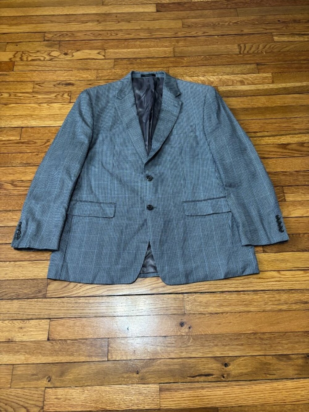Lauren Ralph Lauren Mens Blazer Jacket 44R Silk Wool Gray Houndstooth Sport Coat